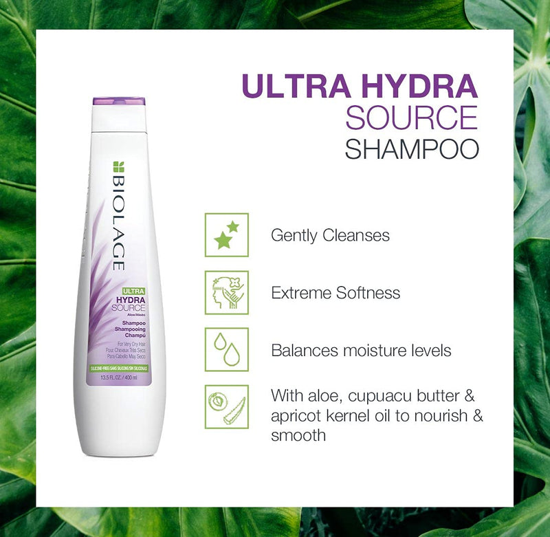 BIOLAGE Ultra Hydrasource Shampoo & Conditioner Bundle | Extremely Moisturizes Hair To Prevent Breakage | Silicone & Paraben-Free | For Very Dry Hair | 33.8 Fl. Oz. BIOLAGE
