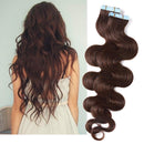 Wavy Tape in Hair Extensions 100% Human Hair Body Wave 18 inch Medium Brown Long Soft Remy Hair Skin Weft Seamless Invisible Double Side Tape 20pcs/50g