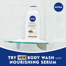 NIVEA Cocoa and Shea Butter Pampering Body Wash with Nourishing Serum, 20 Fl Oz Bottle NIVEA