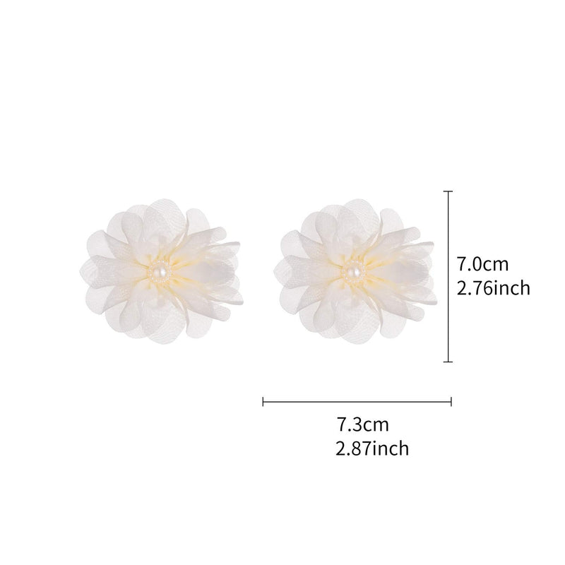 LUX ACCESSORIES White Fabric Floral Center White Pearl Silver Tone Finish Set of 2 Hair Clips LUX ACCESSORIES