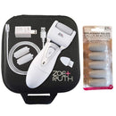 Zoe+Ruth Electric Callus Remover USB Rechargeable Pedicure Foot File tool for Dry Cracked Skin on your Heels and Feet. International Charger, 3 Rollers, Travel Storage Case + 5 Pack Roller Bundle Zoe+Ruth
