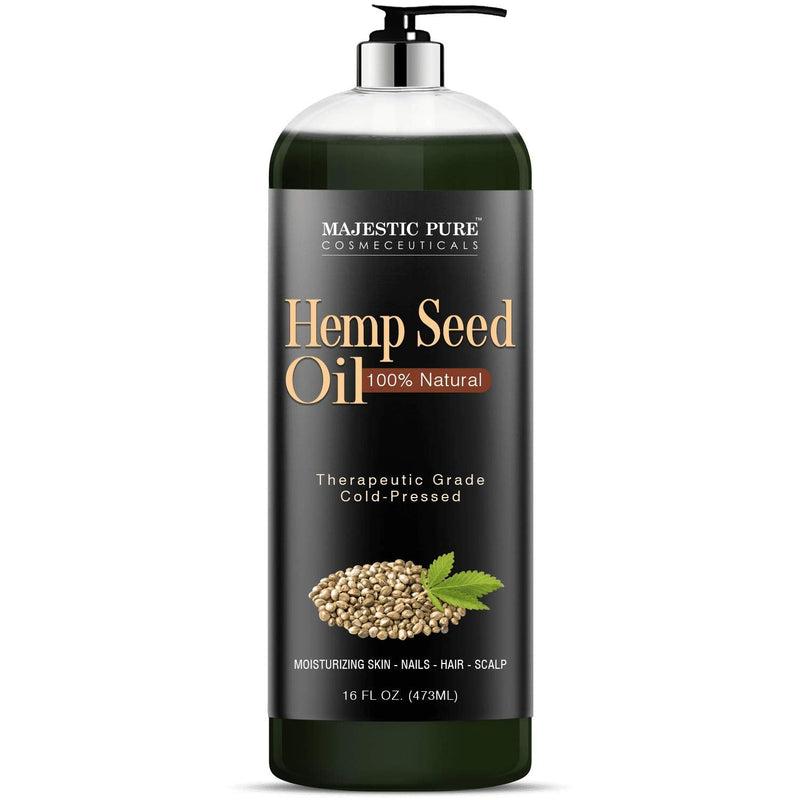 Majestic Pure Hemp Seed Oil, 100% Pure and Natural, Cold-Pressed, Moisturizing, for Skin Care, Massage, Hair Care, and to Dilute Essential Oils, 16 fl oz MAJESTIC PURE