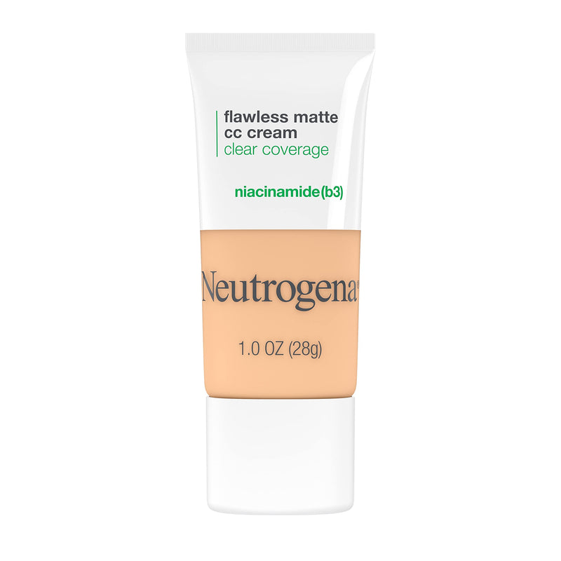 Neutrogena Clear Full Coverage Flawless Matte CC Cream, Face Makeup with Niacinamide (b3), Oil/Fragrance/Paraben & Phthalate Free, Porcelain 2.0, 1 Fl Oz Neutrogena