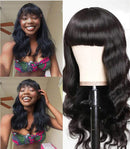 Human Hair Wigs with Bangs for Black Women 150% Density Brazilian Body Wave None Lace Front Wigs with Bangs Glueless Machine Made Wigs with Bangs Natural Black YISEA Store