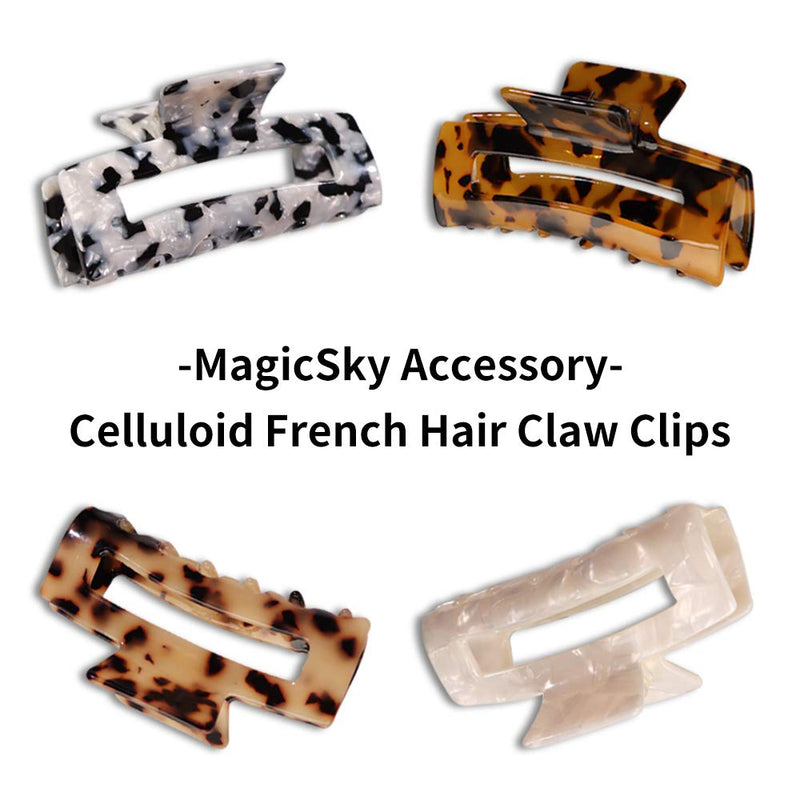 MagicSky 4PCS Hair Claw Clips, Acrylic Hair Banana Barrettes, Celluloid French Butterfly Jaw Clips,Tortoise Shell Grip Pin Teeth Clamp -Leopard print Stylish Hair Accessories for Women Girls,Long Size Magicsky