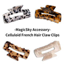 MagicSky 4PCS Hair Claw Clips, Acrylic Hair Banana Barrettes, Celluloid French Butterfly Jaw Clips,Tortoise Shell Grip Pin Teeth Clamp -Leopard print Stylish Hair Accessories for Women Girls,Long Size Magicsky