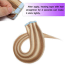 40pcs Rooted Tape in Remy Human Hair Extensions 100g Ash Brown mixed Bleach Blonde 20 inch Highlighted Long Straight Remy Skin Weft Invisible Double Sided Tape +20pcs Tapes20inch