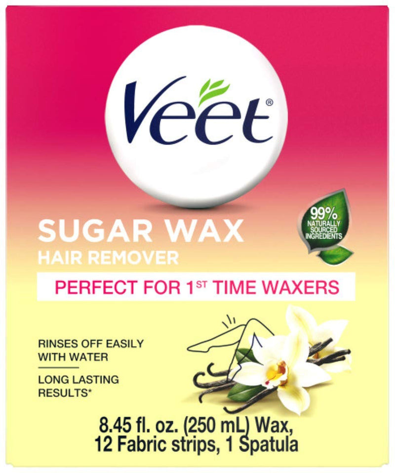Veet Sugar Wax Hair Remover - Contains 12 Fabric Strips & 1 Spatula with a Temperature Indicator (Pack of 3) Veet