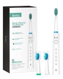 Initio Electric Toothbrush with Smart Timer, 5 Modes, 3 Dupont Bristles, 40,000 VPM Motor, Whitening Power Rechargeable Toothbrush for Adults and Kids (White) Initio