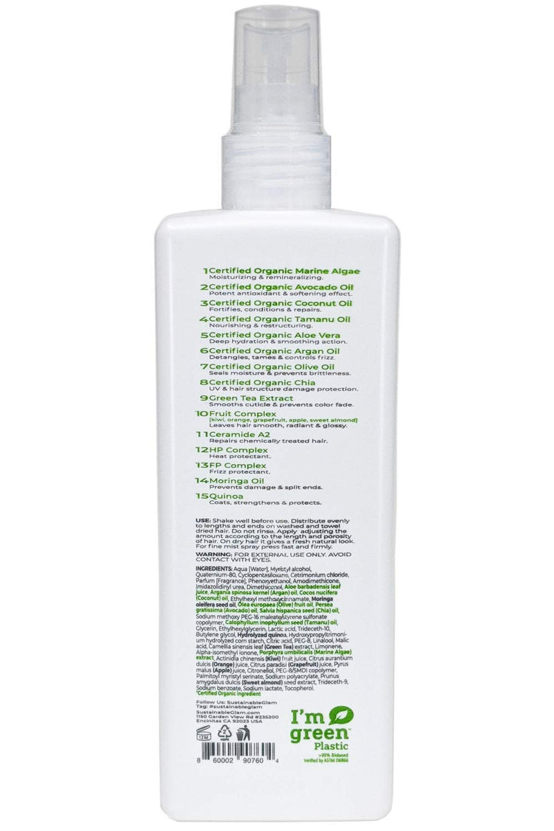 Leave-in Conditioner Spray Detangler Hair Mask with Organic Coconut Oil, Argan Oil & Avocado Oil | Sulfate Free, Vegan | Sustainable Glam 15in1 Benefits Hair Mask Sustainable Glam Store