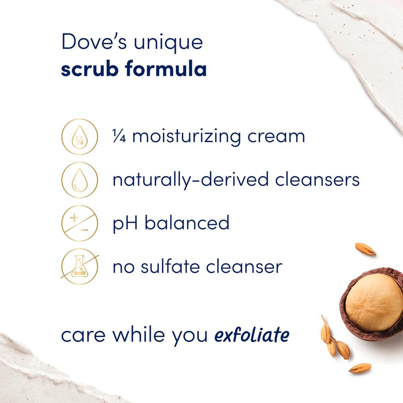 Dove Scrub Macadamia Rice Milk Body Scrub Exfoliates and Deeply Nourishes for Smooth, Radiant Skin 15 oz Infinity Warehouse