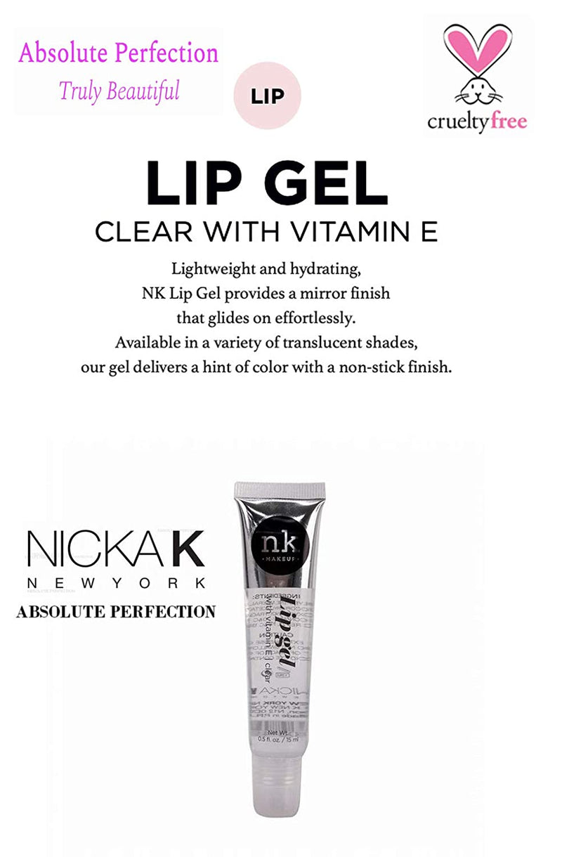 VARIETY SET OF 5 NK Hydrating Lip Gel - Vitamin E (Clear, Rosehip Oil, Bubble Gum, Cherry, Strawberry) NICKA K NEW YORK