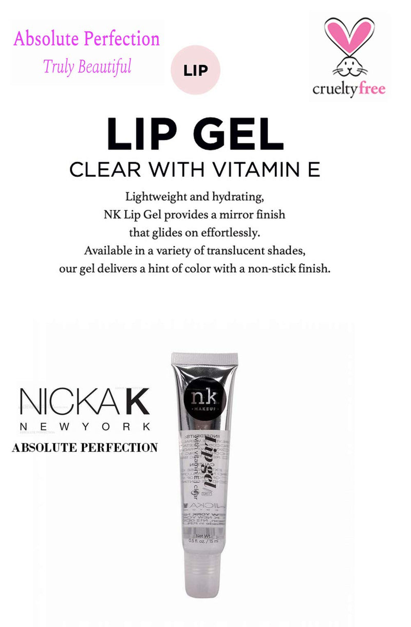 VARIETY SET OF 5 NK Hydrating Lip Gel - Vitamin E (Clear, Rosehip Oil, Bubble Gum, Cherry, Strawberry) NICKA K NEW YORK