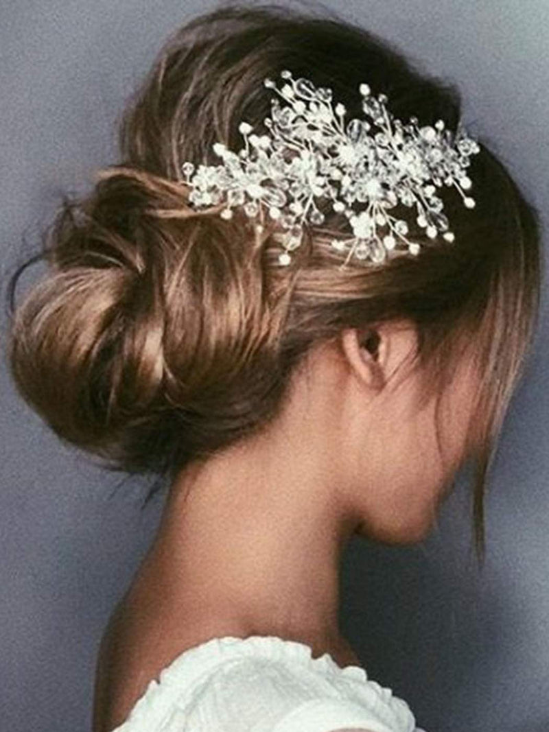 Aukmla Flower Bride Wedding Hair Vine Silver Crystal Bridal Hair Piece Rhinestone Hair Breath Accessories for Women and Girls(9.84 Inches) (Silver) Aukmla
