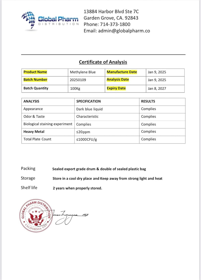 Methylene Blue Pharmaceutical Grade 99.99% with Dropper, USP Grade Quality Drops, No Formaldehyde, Made in USA (1% 50ml Bottle) Infinity Warehouse