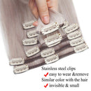Benehair Clip in Remy Hair Extensions Human Hair Grey for Women 20 inch 70g Light Long Seamless Clip on Real Hair Skin Weft Rooted Clips Hairpiece 8pcs Weft Long Straight Full Head Benehair