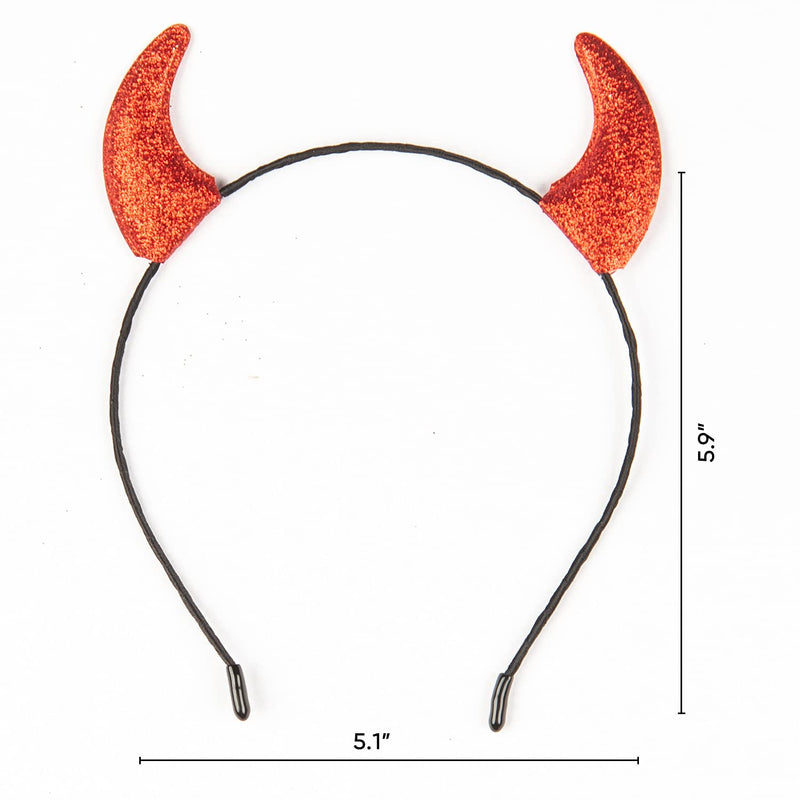 FUNCREDIBLE Red Devil Horns Headband | Glitter Devil Ears Headband | Devil Costume Accessory | Halloween Fancy Cosplay Outfit Accessories for Women, Men and Kids (Red) Funcredible