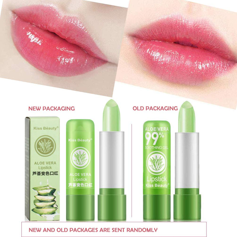 2 Pcs Aloe Vera Color Changing Lipstick,Long Lasting Lip Care Nutritious Plumper Lip Balm Moisturizer Magic Temperature Color Change Lip Gloss Matte Makeup BINGBRUSH