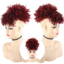 LEOSA Wig Afro Puff Drawstring Ponytail Bun with Bangs Heat Resistant Synthetic Short Kinky Curly Ponytail Updo Hair Extensions with Two Clips,Natural looking Curly Women Hairpieces (