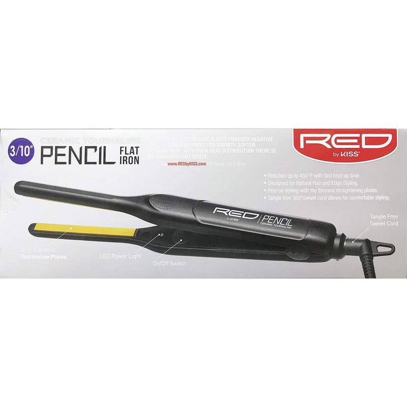 Kiss Red by Pencil Flat Iron Hair Straightener, 0.3 Inch, Ceramic Kiss