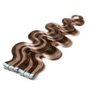 Wavy Rooted Tape in Hair Extensions 100% Human Hair Body Wave 20 inch Highlighted Medium Brown & Ash Blonde Long Soft Remy Hair Skin Weft Seamless Invisible Double Side Tape 20pcs/50g