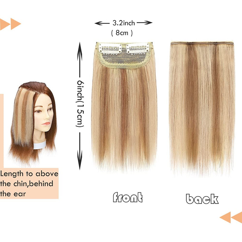 Invisible Clip in Mini Hair Extensions Human Hair Seamless Hairpin Hair Pad Short Straight Hairpieces One Piece Wiglet Hair Filler for Adding Hair Volume 6 Inch Golden Brown mix Bleach Blonde MY-LADY