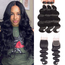 Brazilian Body Wave Virgin Hair Bundles with Lace Closure(16 18 20with14closure) Human Hair Unprocessed Body Wave Hair with Closure 4X4 Lace Free Part Natural Black Hair LUXEDIVA Store