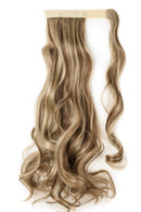 S-noilite One Piece Ponytail Hair Extensions Clip in Wrap Around on Pony Tail Long Real Natural Synthetic Fibre Ponytails Hairpiece for Women Lady Girl Curly 17 inch light brown & ash blonde S-noilite