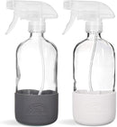 SAVVY PLANET Empty Clear Glass Spray Bottles with Silicone Sleeve Protection - Refillable 16 oz Containers for Cleaning Solutions, Essential Oils, Misting Plants - Quality Sprayer - 2 Pack - Pastel SAVVY PLANET