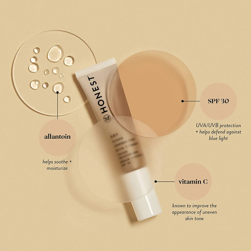 Honest Beauty Clean Corrective With Vitamin C Tinted Moisturizer Broad Spectrum SPF 30, Dune | VEGAN | 6-in-1 Multitasker | Blue Light Defense | Chemical Sunscreen Free & Dermatologist Tested | 1oz Honest Beauty