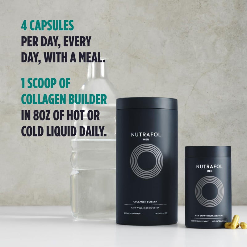 Nutrafol Men's Hair Growth Supplement and Collagen Peptides Powder, Physician-formulated for Visibly Thicker, Stronger Hair, Dermatologist Recommended - 1 Month Supply, 12 oz Bottle Infinity Warehouse