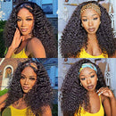 Headband Human Hair Wig Water Wave Headband Wigs Human Hair for Black Women None Lace Front Wigs Headband Wig 9A Brazilian Virgin Hair Machine Made for Beginners Natural Color 150% Density 14 Inch beafay