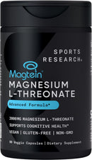 Sports Research® Magnesium L-Threonate Capsules 2000mg - High-Absorption Magtein® for Enhanced Brain Health, Memory, Focus & Restful Sleep Support - Vegan · Non-GMO · Gluten Free - 90 Count Infinity Warehouse