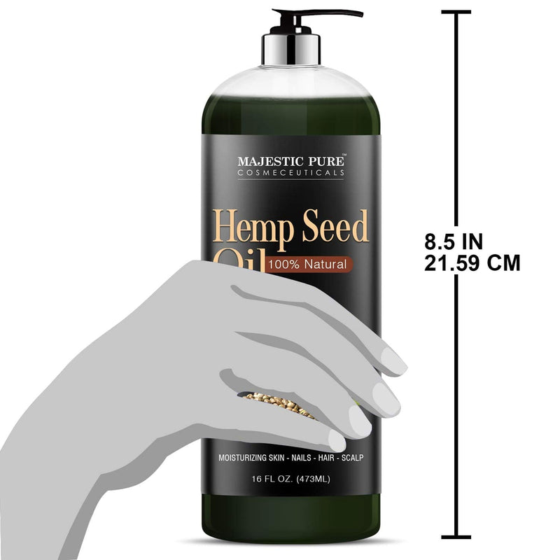 Majestic Pure Hemp Seed Oil, 100% Pure and Natural, Cold-Pressed, Moisturizing, for Skin Care, Massage, Hair Care, and to Dilute Essential Oils, 16 fl oz MAJESTIC PURE