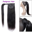 Feelgrace Straight Human Hair Ponytail Extension 10A Grade Brazilian Remy Human Hair Ponytail Extension for Black Women Wrap Around Silky Full Thick Straight Ponytail Hairpiece (14 Inch) Feelgrace