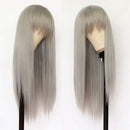 Lovestory Gray Color Synthetic Hair Wigs With Bangs Silky Straight Heat Resistant Synthetic Replacement Hair Wigs For Women Lovestory