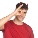 FUNCREDIBLE Red Devil Horns Headband | Glitter Devil Ears Headband | Devil Costume Accessory | Halloween Fancy Cosplay Outfit Accessories for Women, Men and Kids (Red) Funcredible