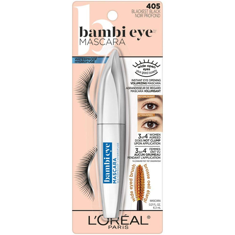 L'Oreal Paris Bambi Eye Waterproof Mascara, Lasting Volume, Length & Lift, Definition, No Clumping, No Smudging, Blackest Black, 0.21 Fl. Oz L'Oreal Paris