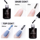 Makartt No Wipe Base and Top Coat Long Lasting Clear Gel Nail Polish High Gloss Shine Finish Gel Top Base Coat Gel Polish Soak Off Nail Gel Protective Nail Bonder Base Top Gel LED Lamp Needed 2pcs10ml Makartt
