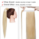 Blonde Ponytail Extension Remy Human Hair Clip in Ponytail Hair Extensions Wrap Around Pony Tails Hairpiece Comb Binding Long Straight One Piece Hair for Women 14inch Bleach Blonde