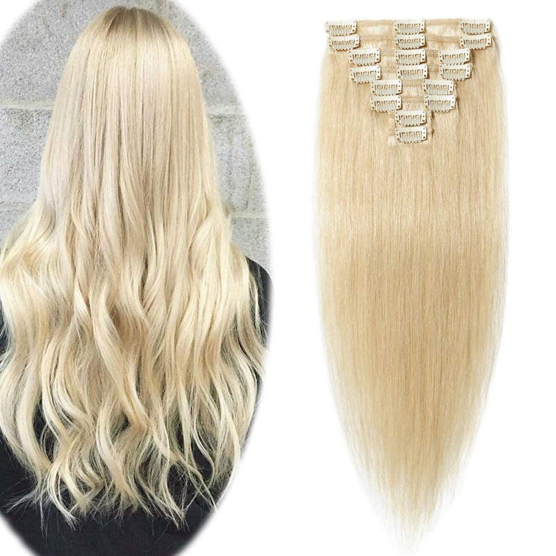 22 Inch Long Clip in Human Hair Extensions 70g Thin 8 Pcs 18 Clips Standard Weft Straight Clip on 100% Human Hairpieces for Women Beauty