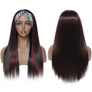 Highlights Headband Wig for Women Black Mix Red Long Straight Headband Wig Premium Synthetic Headband Wig Natural Glueless None Lace Front Wigs with Headbands & Wig Caps(Wigs 22”) Angels Beauty