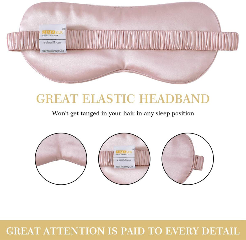 ZIMASILK 100% 22 Momme Pure Mulberry Silk Sleep Mask,Filled with 100% Mulberry Silk，Silk Wrapping Strap- Super Soft & Comfortable Sleep Eye Mask for Sleeping (Pink) ZIMASILK Store