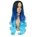 HANNE Long Body Wave Synthetic Wigs For Black and White Women Ombre Blue Heat Resistant Glueless Synthetic Hair Wavy Wigs Halloween Cosplay Party/Daily Full Wig (Ombre Blue) HANNE Store