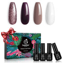 Beetles Dark Burgandy Plum Gel Nail Polish Set - 4 Colors Glitter Metallic Beige White Gel Polish Kit Nail Gel Polish Soak Off LED Lamp Gel Nail Kit Vanish Manicure DIY Home Holiday beetles Gel Polish