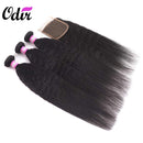 Odir 8A Brazilian Kinky Straight Human Hair 3 Bundles with Closure (24 26 28 + 20) Yaki Straight Bundles with Middle Part Closure Unprocessed Brazilian Virgin Human Hair Weave Natural Color Odir