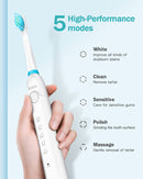 Initio Electric Toothbrush with Smart Timer, 5 Modes, 3 Dupont Bristles, 40,000 VPM Motor, Whitening Power Rechargeable Toothbrush for Adults and Kids (White) Initio