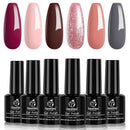 Beetles Gel Nail Polish Set, Rustic Reception Collection Pink Glitter Coral Gray Brown Gel Nail Lacquer Kit Bridal Nail Art Manicure Kit, 7.3ml Each Bottle beetles Gel Polish Store