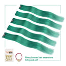 Winsky Teal Hair Extensions Clip in Human Hair - 100% Straight Party Highlights Clip on Colored Hair Extensions 5 Pieces/Set (18inch,Teal) Winsky