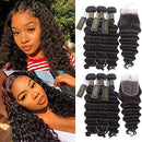 QTHAIR 12A Grade Brazilian Loose Deep Wave Human Hair Bundles with Closure20 22 24+18inch Natural Black Color Brazilian Virgin Human Hair Extensions QTHAIR Store